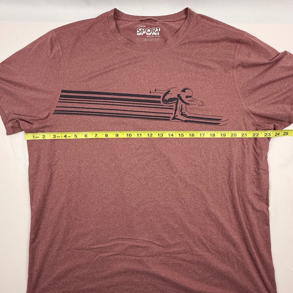 Marine Layer Weekend Sport Mens XL Red Heathered Skier Graphic T-Shirt Stretch - Picture 5 of 7